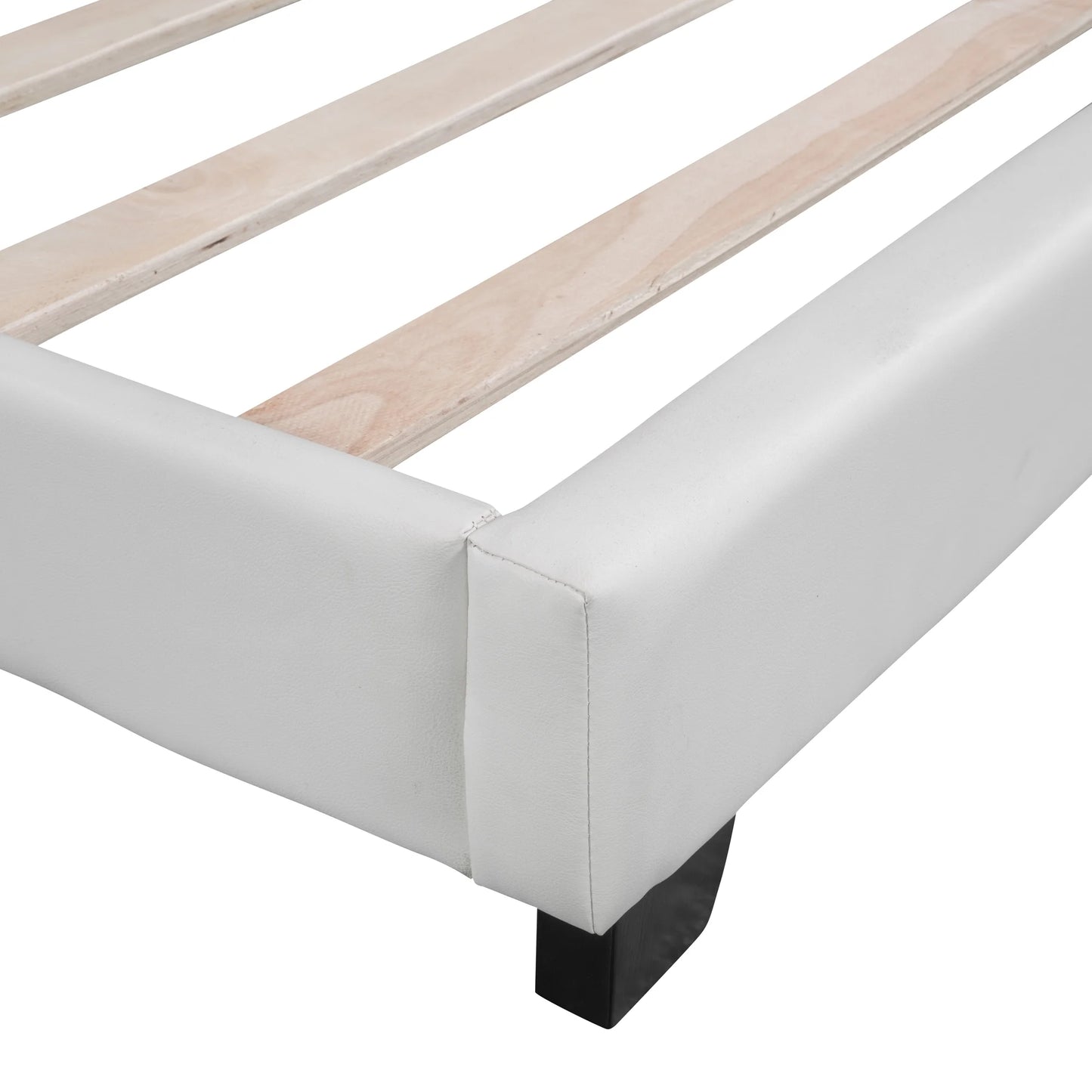 Upholstered Platform Bed with Bunny Ears Headboard for Kids, Faux Leather Twin Bed - White