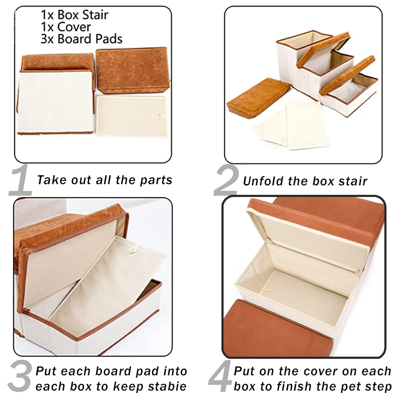 Dog Stairs with Storage, Foldable 3 Steps Pet Stairs Dog Cat Steps Ramps for Small Medium Dogs Cats