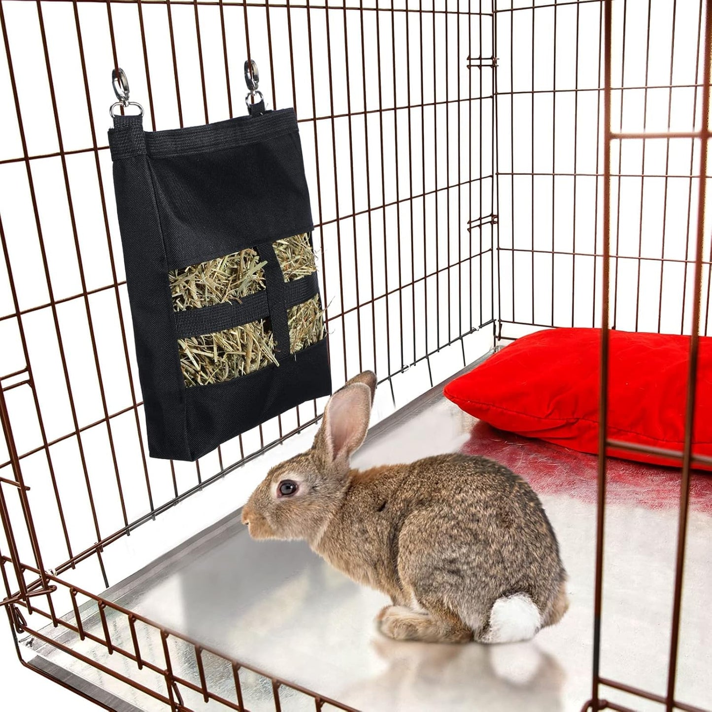 2 Pcs Guinea Pig Hay Bag for Guinea Pigs Hay Bag for Rabbits Guinea Pig Hay Feeder Small Animal Hay Feeder Hanging Feeder Sack for Chinchilla Hamsters Small Animals Hay (Black)