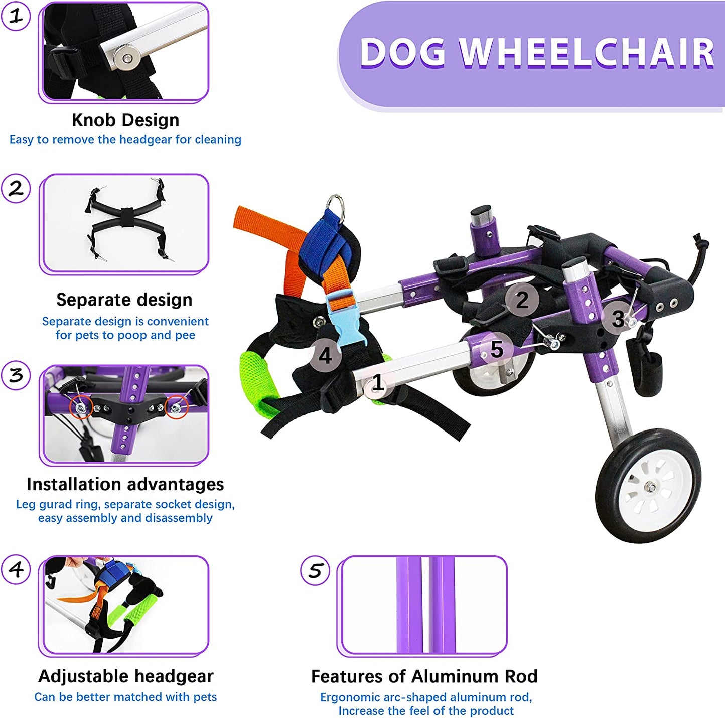 Adjustable Dog Wheelchair for Back Legs,Pet/Doggie Doggy Wheelchairs with Disabled Hind Legs Walking (XS-A)