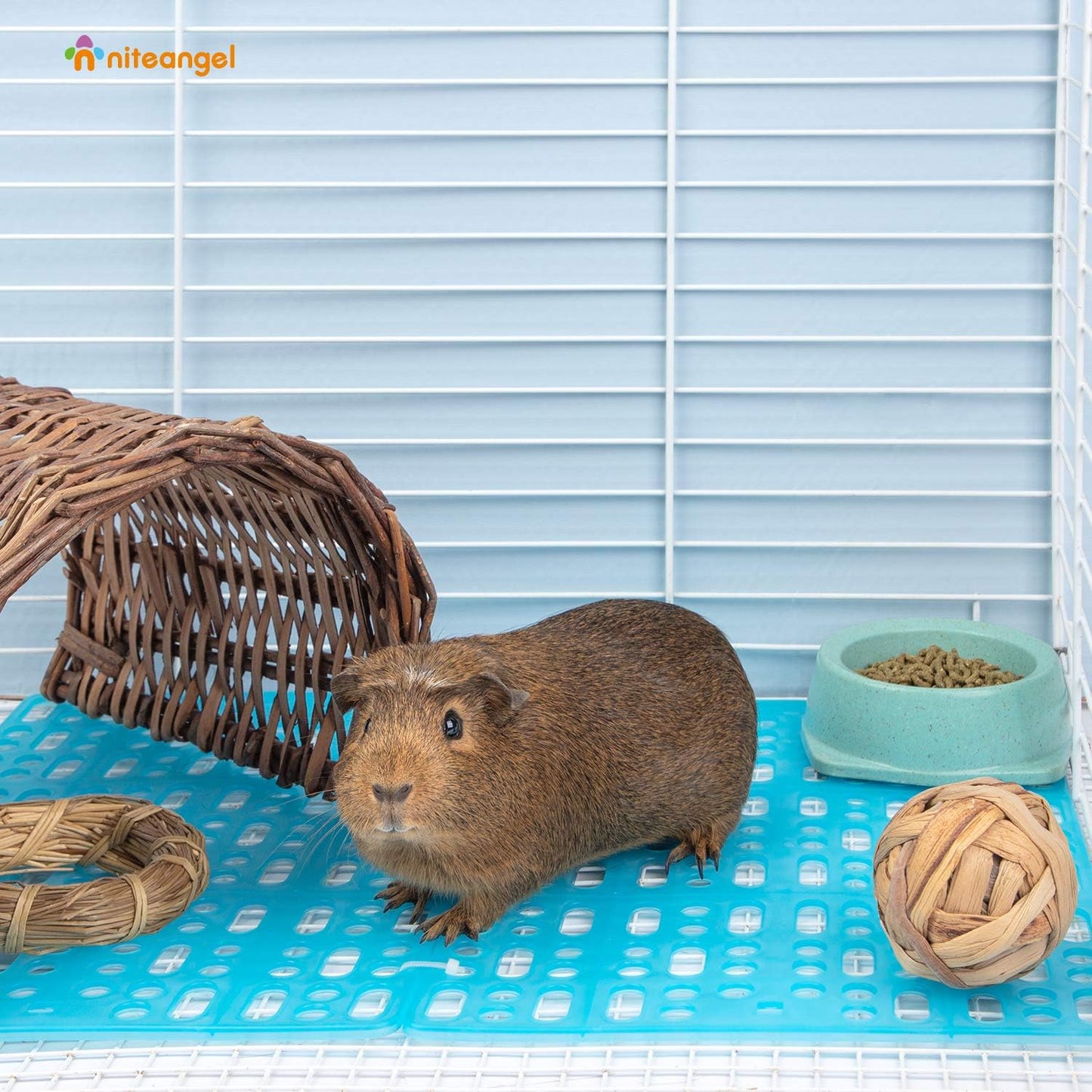 2 Pieces Rabbit Playpen Feet Mats for Cage, Comes with 4 Fixed Tabs (Blue)
