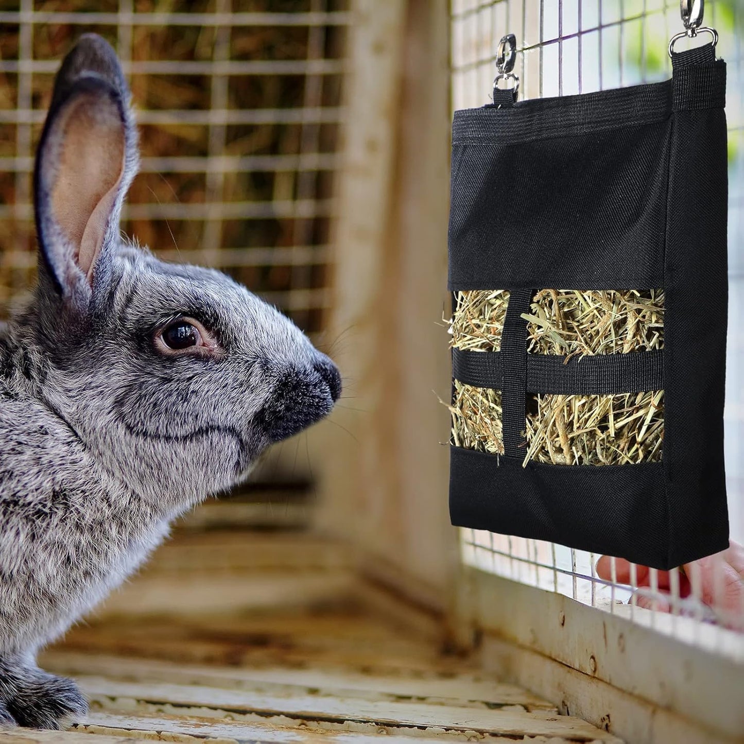 2 Pcs Guinea Pig Hay Bag for Guinea Pigs Hay Bag for Rabbits Guinea Pig Hay Feeder Small Animal Hay Feeder Hanging Feeder Sack for Chinchilla Hamsters Small Animals Hay (Black)