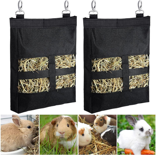 2 Pcs Guinea Pig Hay Bag for Guinea Pigs Hay Bag for Rabbits Guinea Pig Hay Feeder Small Animal Hay Feeder Hanging Feeder Sack for Chinchilla Hamsters Small Animals Hay (Black)