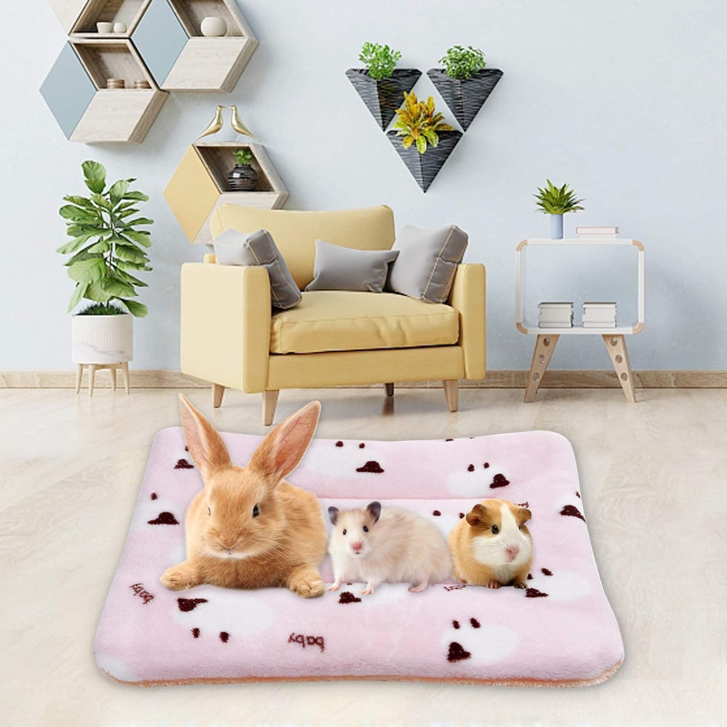 2Pcs Small Animal Plush Bed, Guinea Pig Hamster Rabbit Bed Mat for Bunny,Chinchilla,Squirrel,Hedgehog 12X14Inch (Strawberry&Sheep)