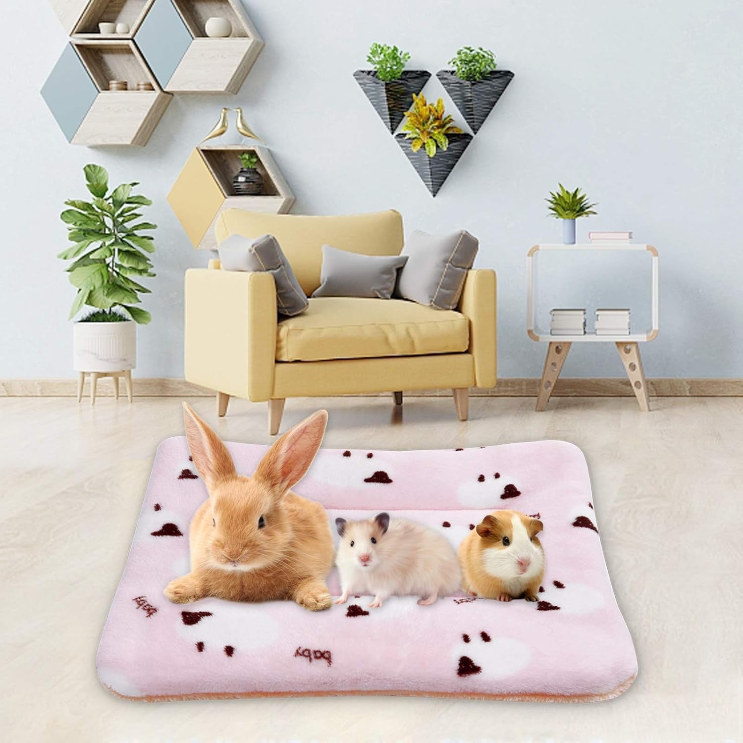 2Pcs Small Animal Plush Bed, Guinea Pig Hamster Rabbit Bed Mat for Bunny,Chinchilla,Squirrel,Hedgehog 12X14Inch (Strawberry&Sheep)