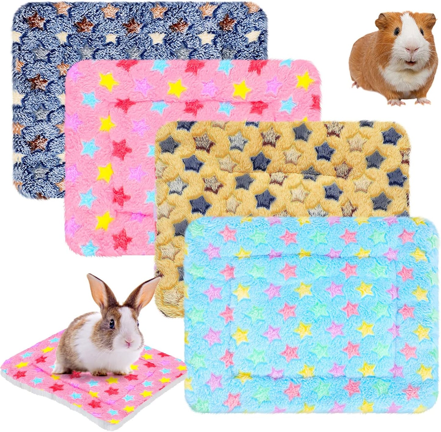 Plush 4 Piece Small Animal Bed Mats, 10 X 11 Inch, Rabbit, Hamster, Guinea Pig, Soft Plush Bedding