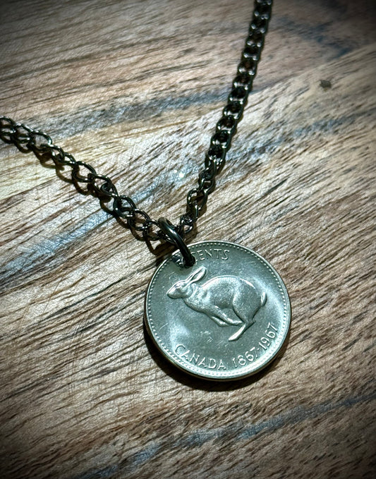 **1967 Centennial Canadian Nickel Custom-Made Coin Necklace with Metal Chain & Optional Birthstone Pendant**