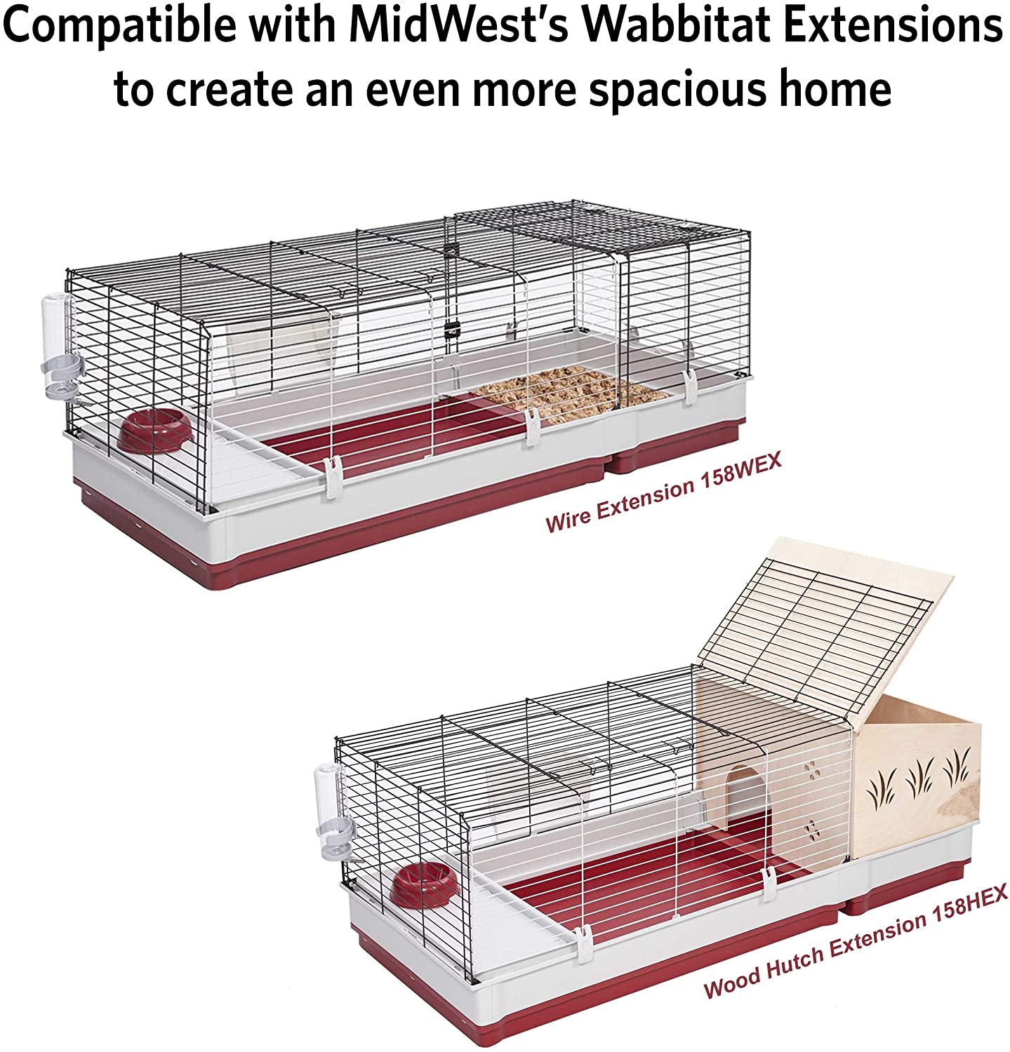 158 Wabbitat Deluxe Rabbit Home, Rabbit Cage, 39.5 L X 23.75 W X 19.75 H Inch, Maroon/White