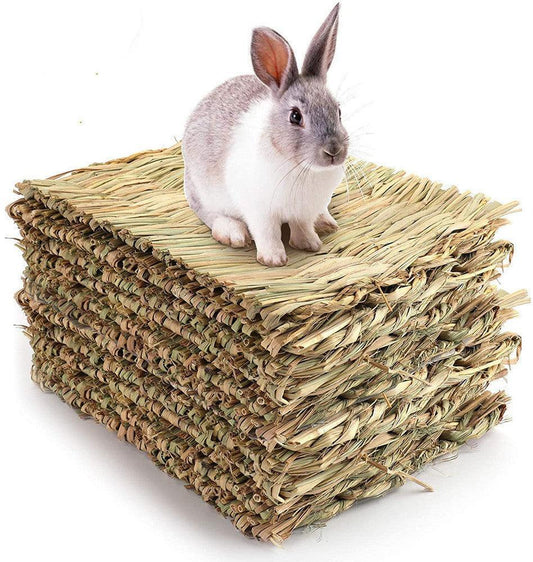 3 Pack Natural Wood Rabbit Bunny Mat Toy Bed for Small Animals like Guinea Pig and Parrot - Durable and Cozy Straw Mat Set