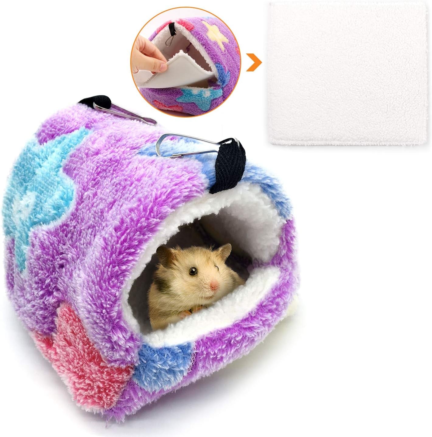 Warm Hamster Bed with Mat for Small Animal Pet, Mini Rat Hamster Plush House Bed Hut Nest Bed Mini House Cave Bed Cozy House Hideout(S)