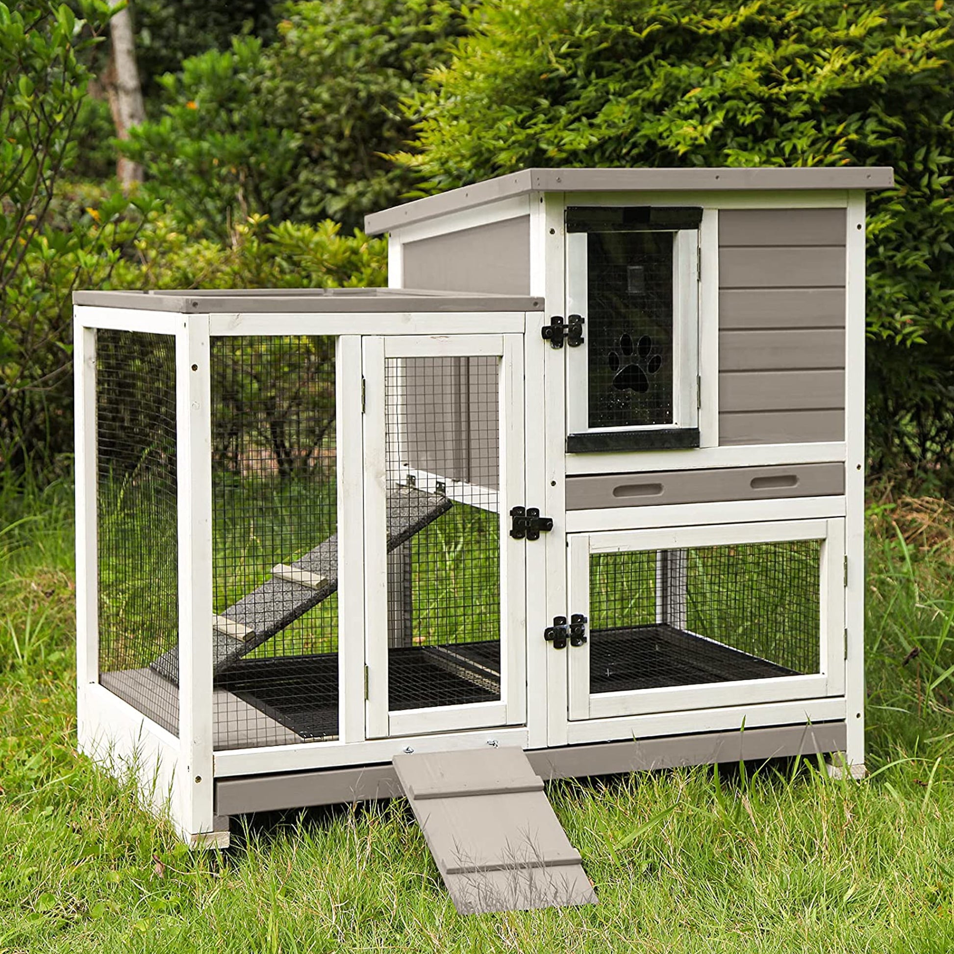 Wooden Rabbit Hutch Outdoor Bunny Cage Indoor Guinea Pig House for Small Animals - Mocca