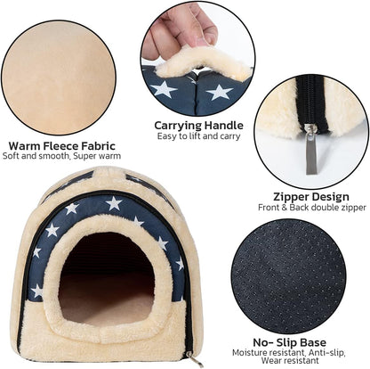 Guinea Pig Bed Rabbit Bed Cozy Guinea Pig Hideout House Bunny Hideout for Rabbits Hamster Bunny Rats Chinchilla Cave Bed Small Animal Bed (Stars)