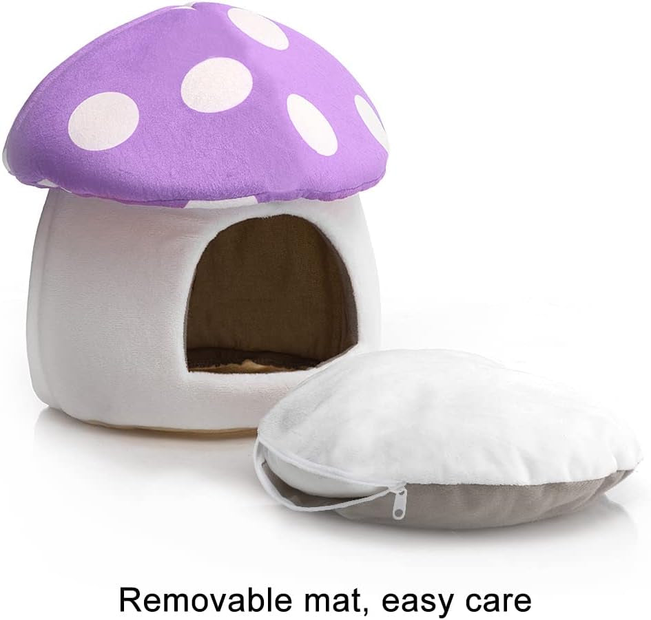 Warm Small Pet Animals Bed Dutch Pig Hamster Nest Hedgehog Rat Chinchilla Guinea Habitat Mini House, Purple Mushroom