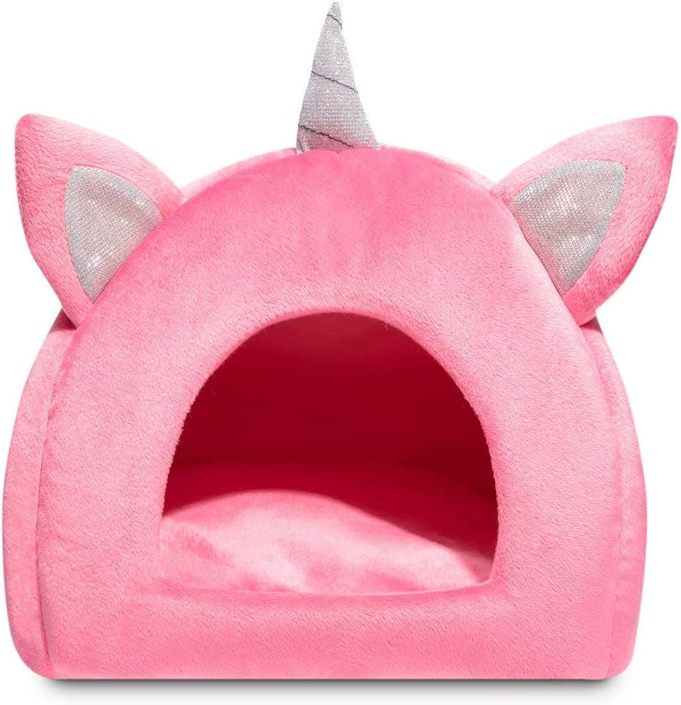 Warm Small Pet Animals Bed Dutch Pig Hamster Nest Hedgehog Rat Chinchilla Guinea Habitat Mini House, Pink Unicorn