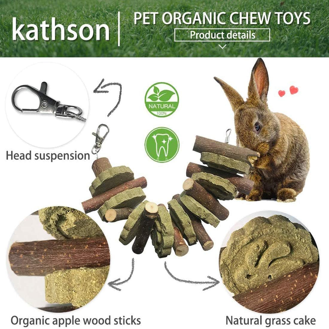 Bunny Chew Toys for Teeth Grinding,Rabbit Wooden Scratch Board Feet Pad Rotatable Pet Play Toy for Chinchilla Guinea Pigs Other Rodent Pets