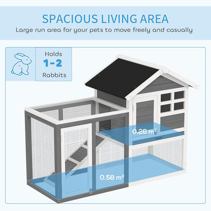 48" Wooden Rabbit Hutch Bunny Cage with Waterproof Asphalt Roof, Fun Outdoor Run, Removable Tray and Ramp, Grey
