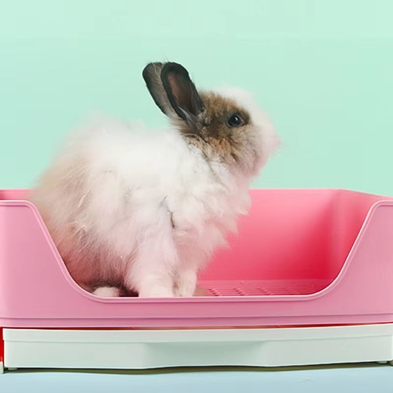 Large Rabbit Litter Box with Drawer Place Firmly Pet Bedpan Corner Toilet Box with Grate Potty for Adult Guinea Pig Dog