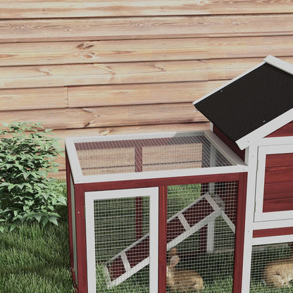 48" Wooden Rabbit Hutch Bunny Cage with Waterproof Asphalt Roof, Fun Outdoor Run, Removable Tray and Ramp, Brown