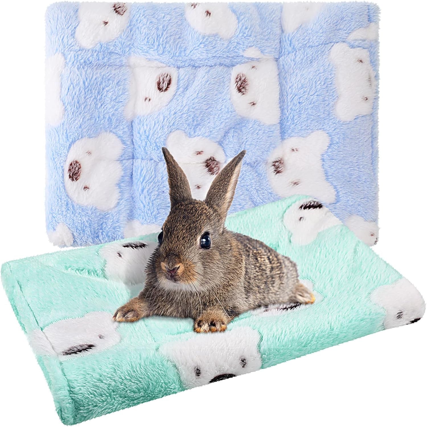 2 Pieces Guinea Pig Bed Rabbit Bed Small Animal Hamster Warm Mats Winter Warm for Bunny Hamster Squirrel Hedgehog Chinchilla Small Animal Accessories(Green, Blue,Bear Pattern)