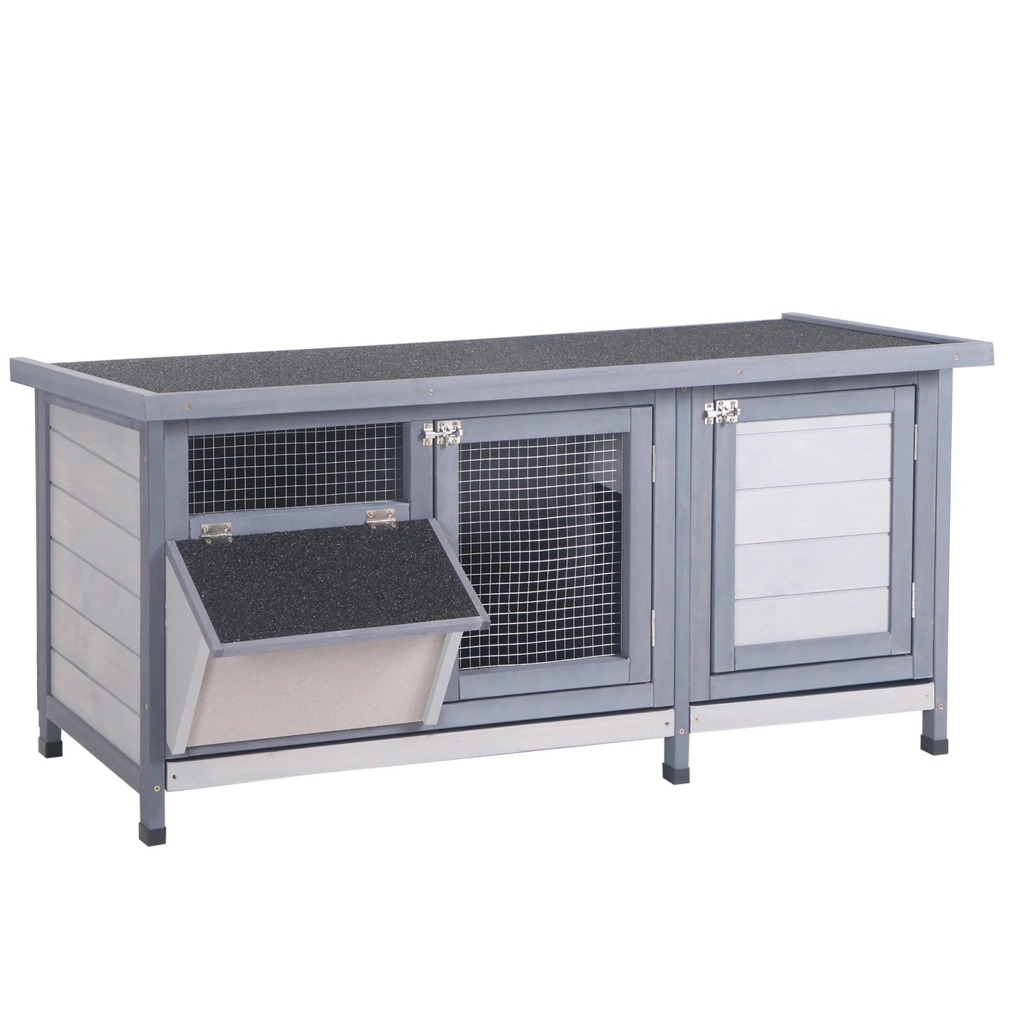 Wooden Rabbit Hutch Bunny Hutch Cage Guinea Pig with Waterproof Roof, No Leak Tray and Feeding Trough, Indoor/Outdoor, Gray