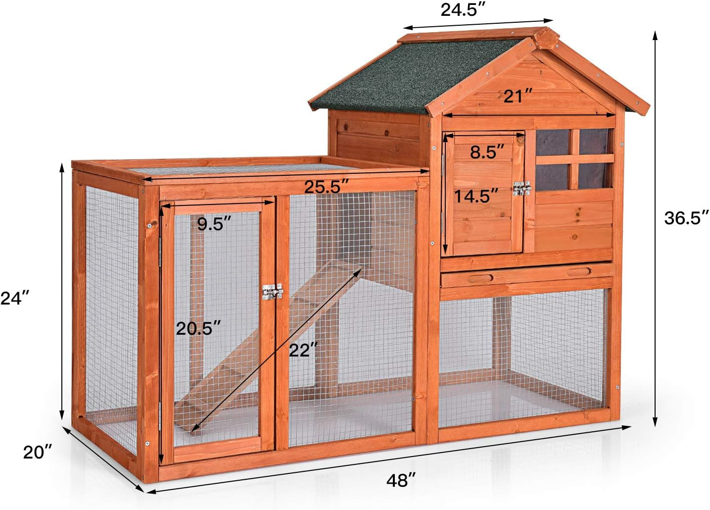 Rabbit Hutch, Indoor Outdoor Bunny Cage with Run, Wooden Rabbit Cage with Waterproof Roof & Pull Out Tray, Chicken Coop Pet House for Rabbits, Chicken and Guinea Pigs (Natural)