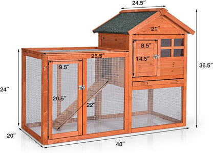 Rabbit Hutch, Indoor Outdoor Bunny Cage with Run, Wooden Rabbit Cage with Waterproof Roof & Pull Out Tray, Chicken Coop Pet House for Rabbits, Chicken and Guinea Pigs (Natural)