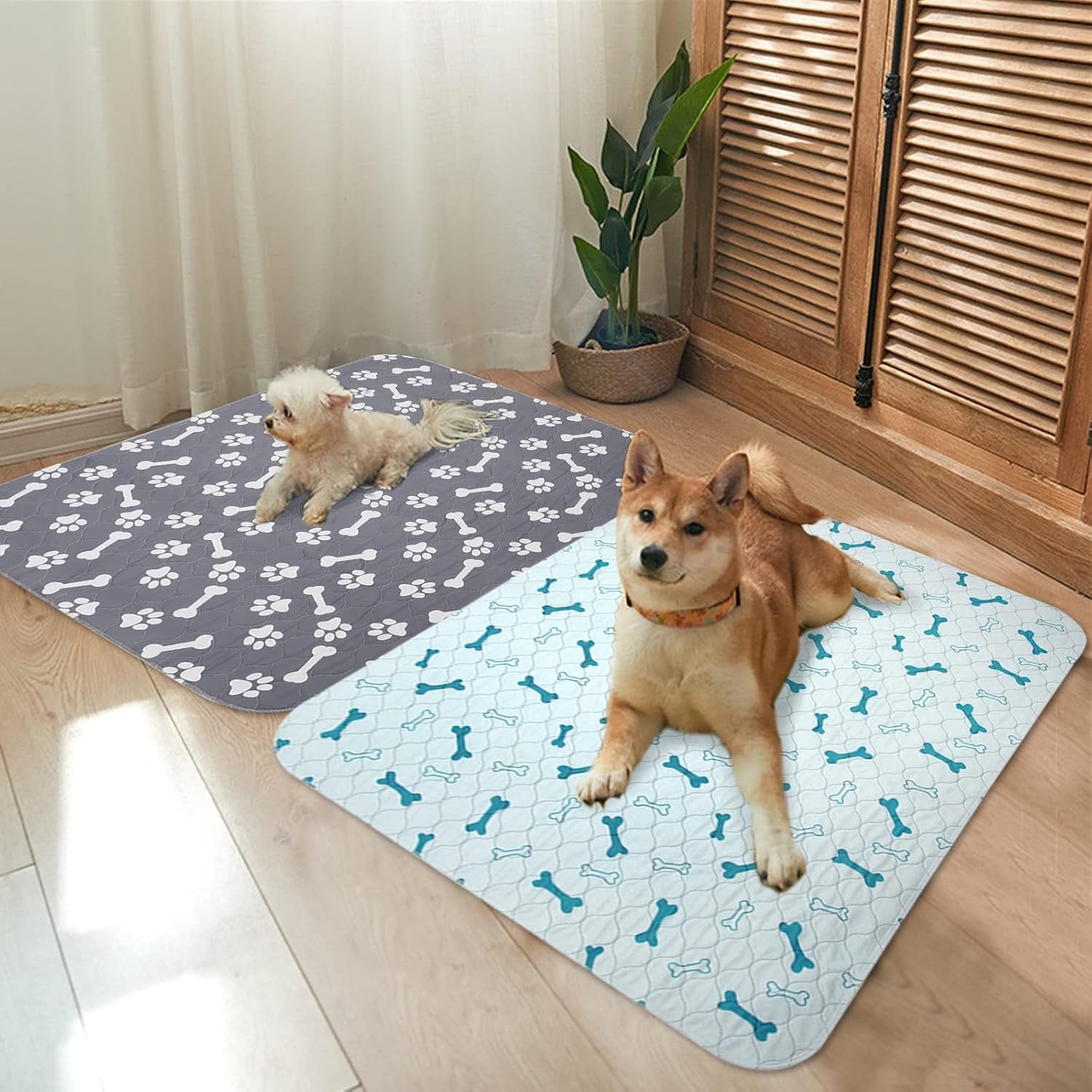 2 Pack Non-Slip Dog Pee Mat Crate Pad for Pets Dogs Cats Washable Reusable Dog Pads and Dog Training Pad with Soft Cotton Blend, Leak Proof, Super Absorbency - Gray - L