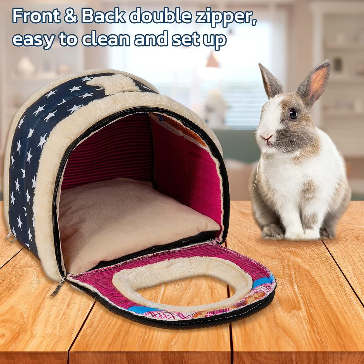 Guinea Pig Bed Rabbit Bed Cozy Guinea Pig Hideout House Bunny Hideout for Rabbits Hamster Bunny Rats Chinchilla Cave Bed Small Animal Bed (Stars)