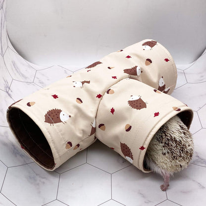 Handmade Small Animal 3-Way Hideout Tunnel Collapsible Pet Play Toy Tunnel Tube for Dwarf Rabbit Hamster Guinea Pig Chinchilla Sugar Glider Hedgehog (Beige)