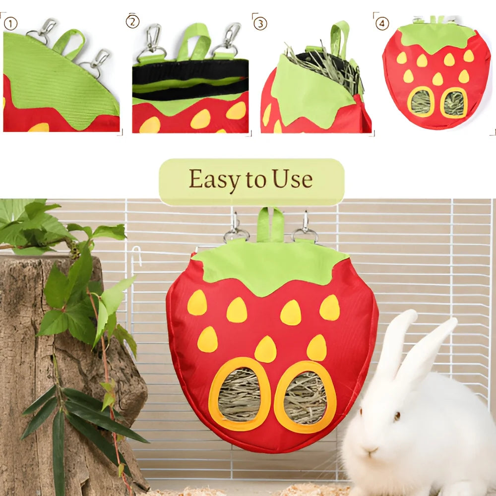 Rabbit Hay Feeder Bag for Cage Guinea Pig Timothy Hay Dispenser Storage Manger Hanging Large Less Waste for Bunny