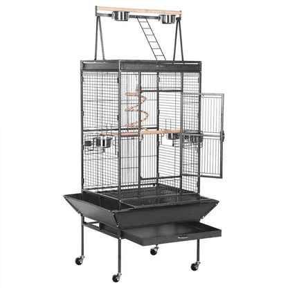 68.5'' H Metal Rolling Bird Cage Parrot Cage,Black