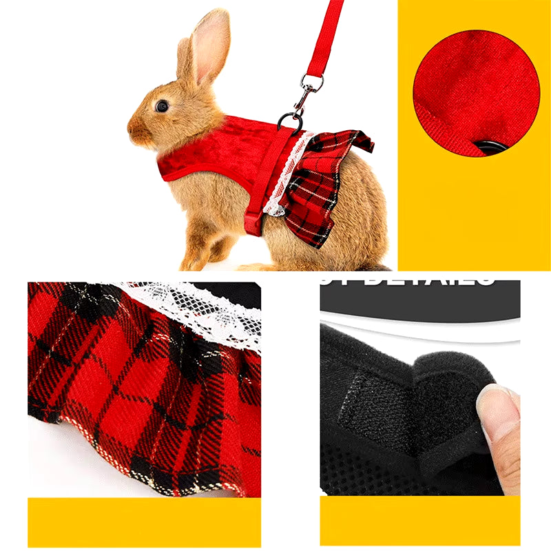 Cute Rabbit Chest Harness with Leash Christmas Pet Vest Rabbit Rope with Skirt Cat Dutch Pig Chest