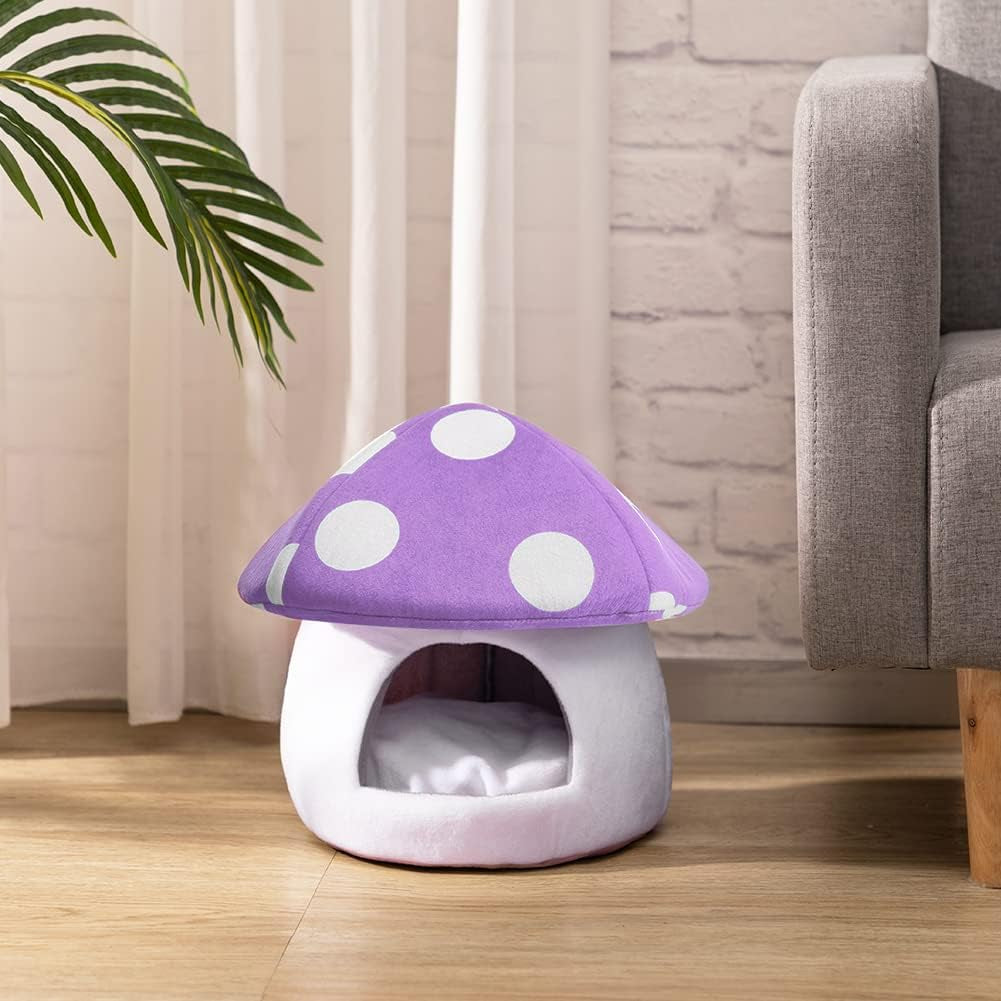 Warm Small Pet Animals Bed Dutch Pig Hamster Nest Hedgehog Rat Chinchilla Guinea Habitat Mini House, Purple Mushroom