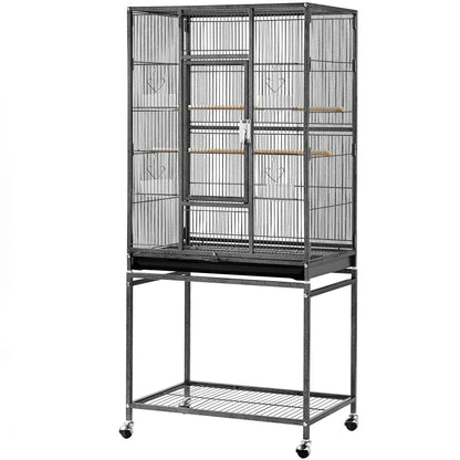 54"H Large Rolling Metal Pet Cage for Birds or Small Animal, Black