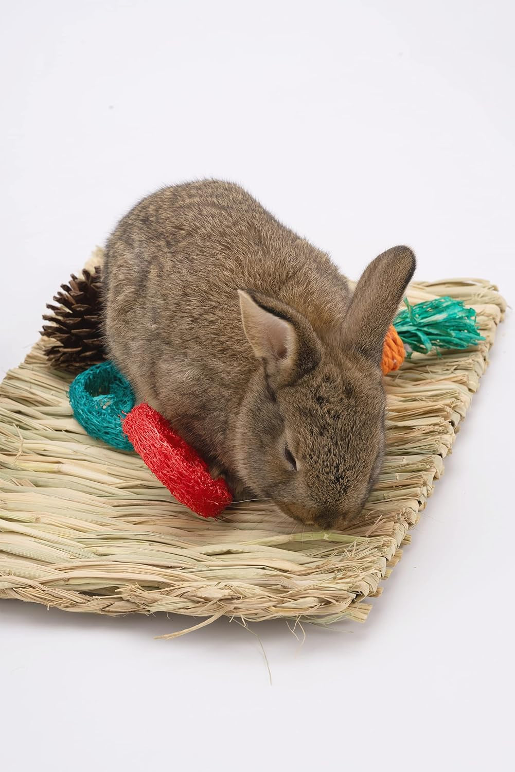 Bunny Grass Mat with Small Animal Chew Toys Woven Bed Mat for Small Animals Rabbit Bedding Nest Chew Toy Bed Play Toy for Rabbits Chinchilla Hamsters Guinea Pigs Gerbils Groundhog…