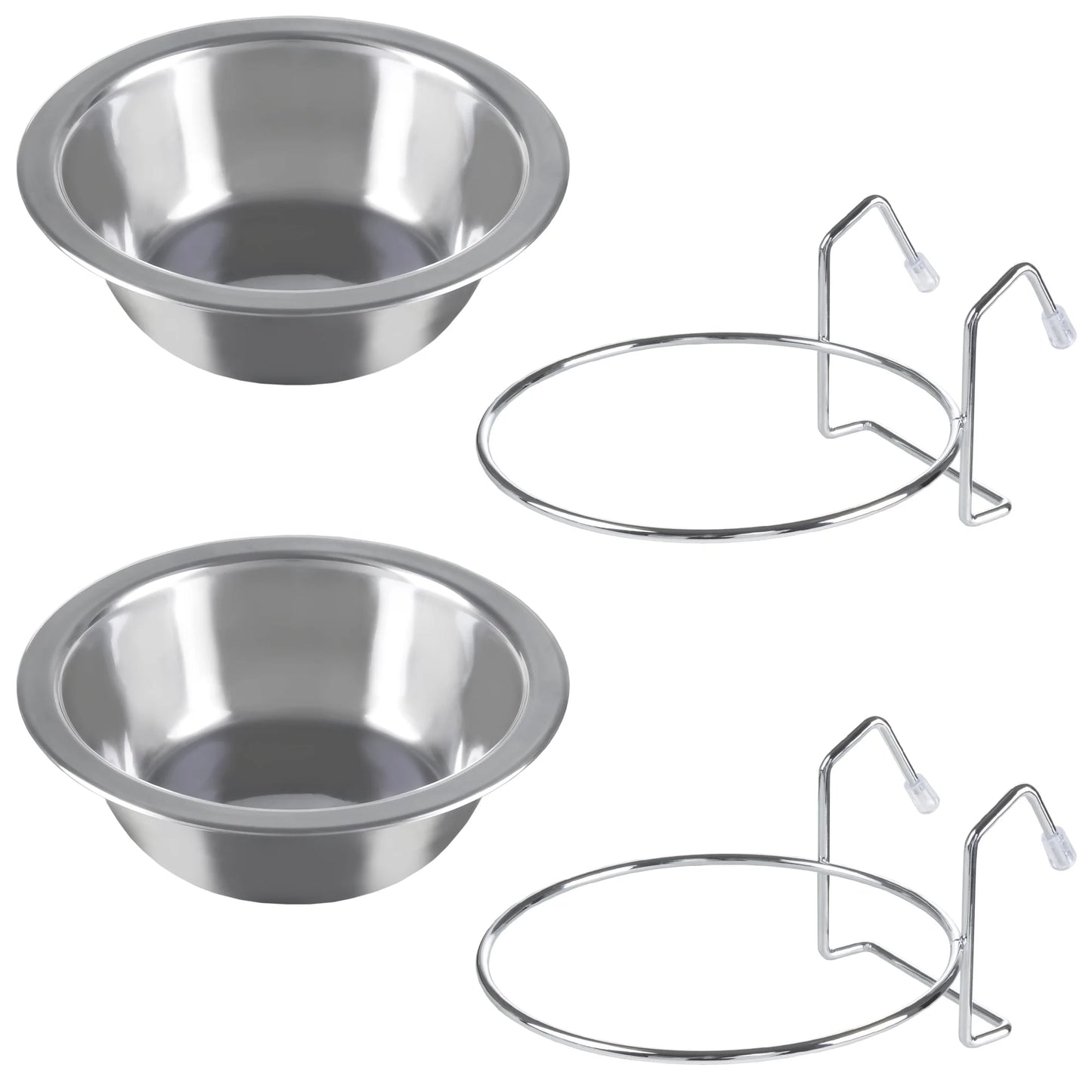 Set of 2 Stainless-Steel Hanging Dog Bowls - 8Oz Each