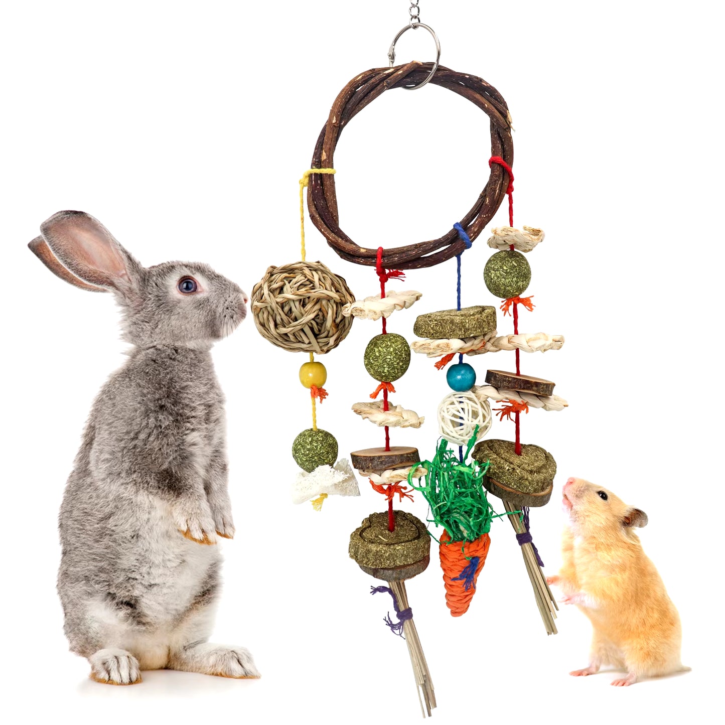 Rabbit Chew Toy Rabbits Cage Hanging Toys Rattan Ring Treats Grinding Teeth for Small Animals Guinea Pigs Hamsters Rabbits Rats