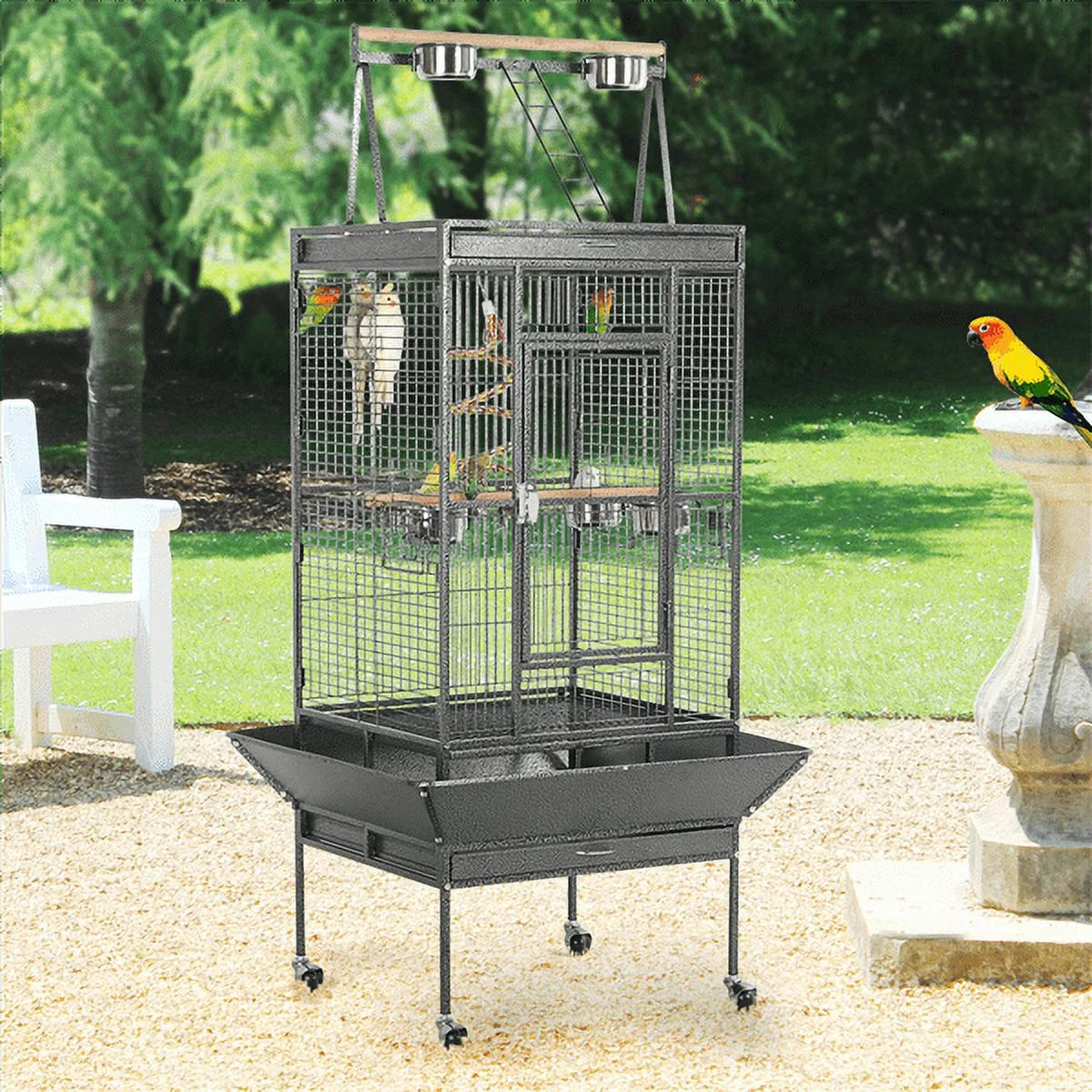 68.5'' H Metal Rolling Bird Cage Parrot Cage,Black