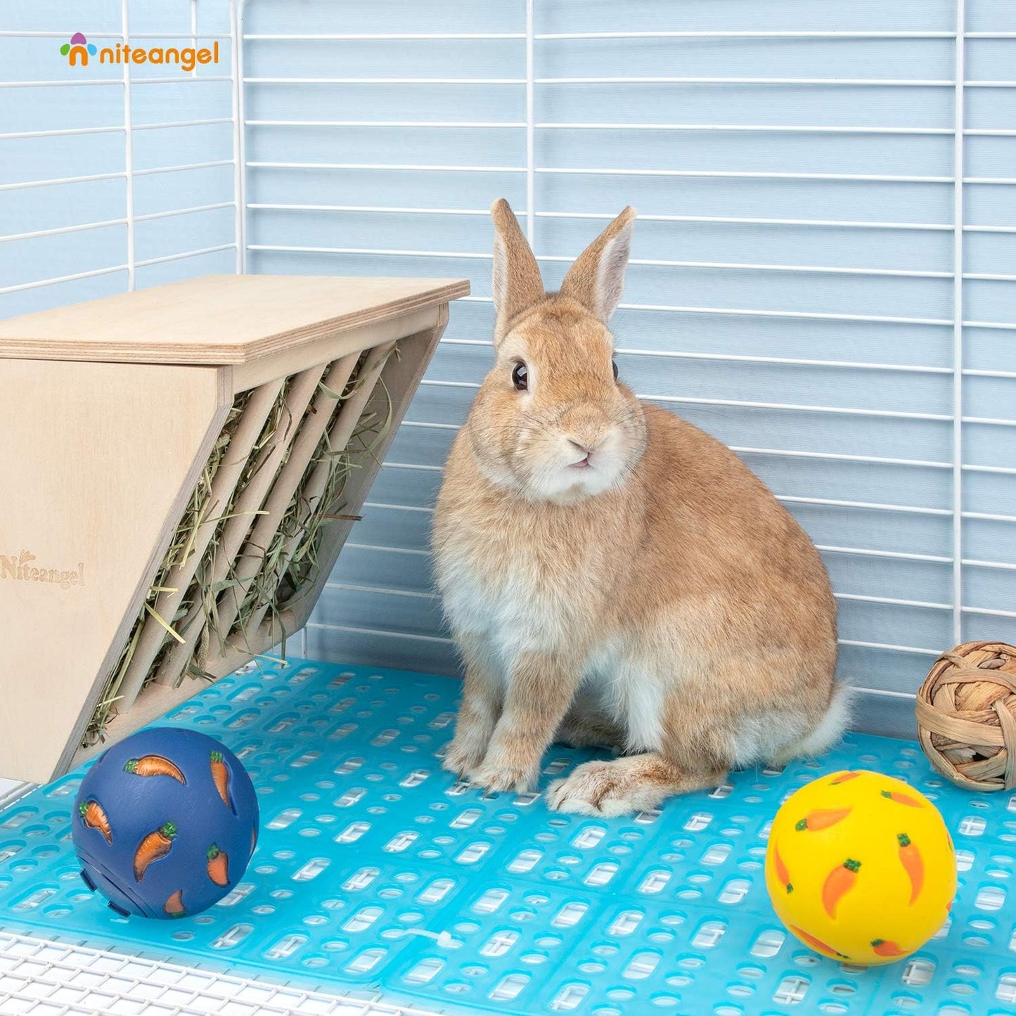 2 Pieces Rabbit Playpen Feet Mats for Cage, Comes with 4 Fixed Tabs (Blue)