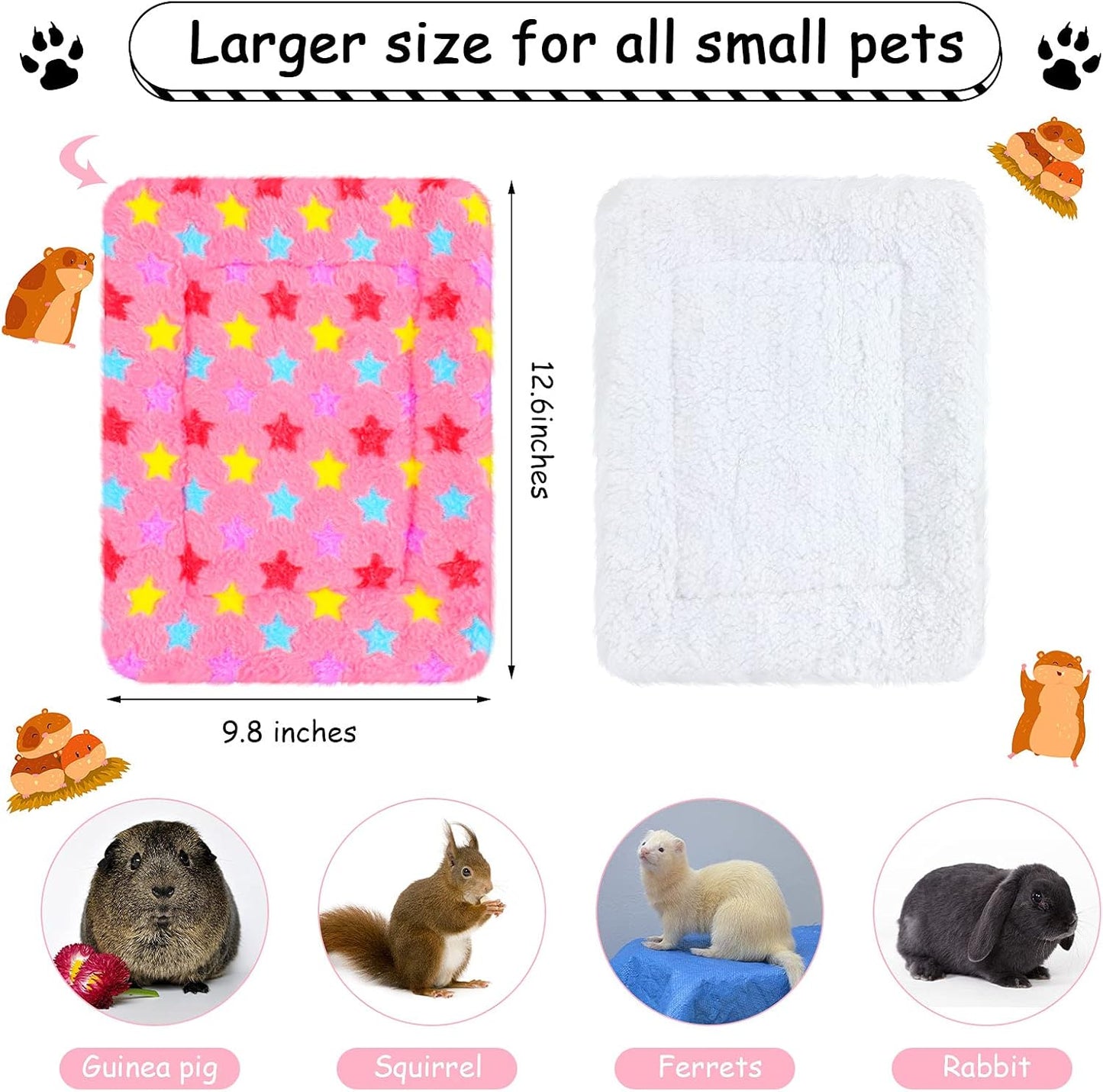 Plush 4 Piece Small Animal Bed Mats, 10 X 11 Inch, Rabbit, Hamster, Guinea Pig, Soft Plush Bedding