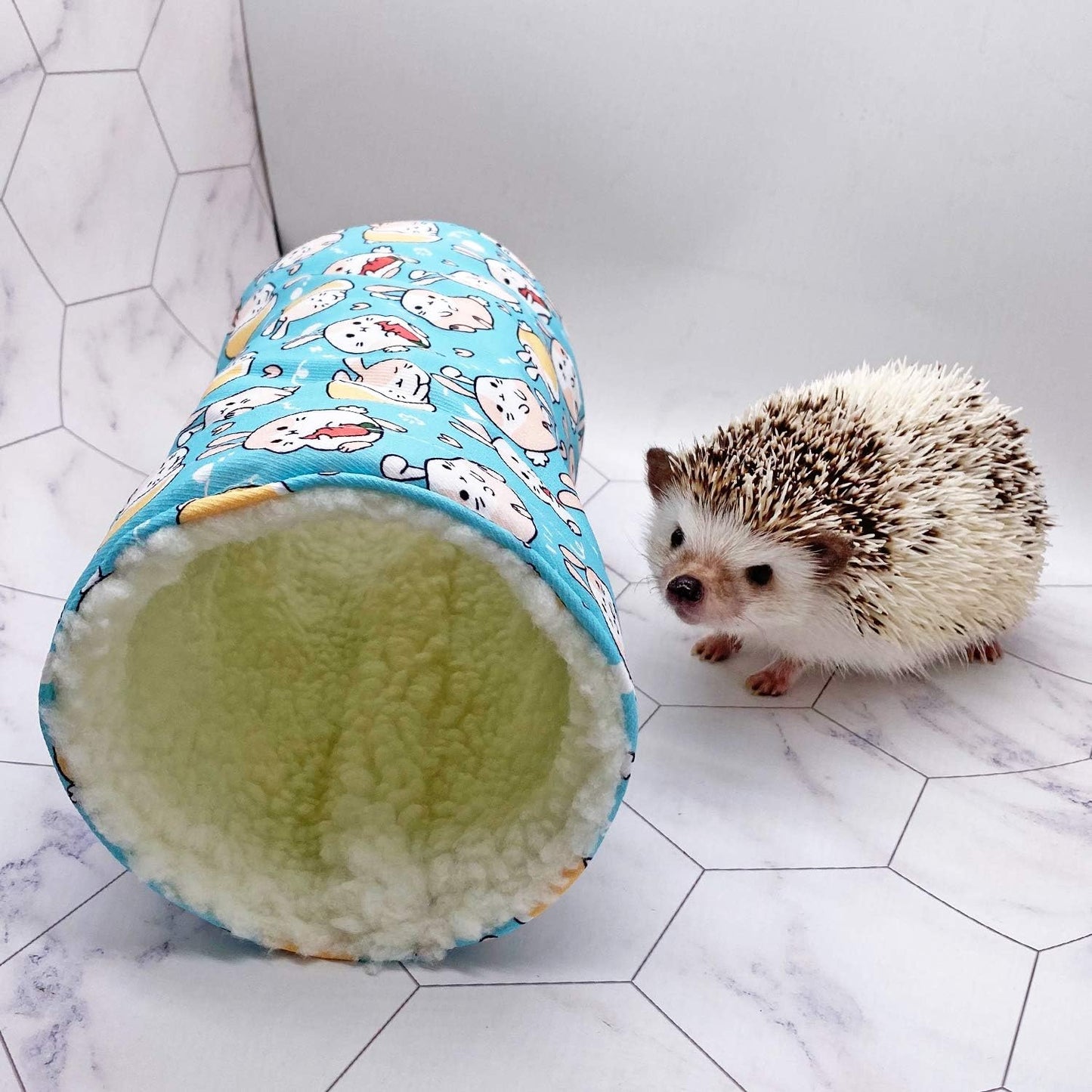 Handmade Fleece Small Animal Tunnel Collapsible Pet Play Toy Tunnel Tube for Dwarf Rabbit Hamster Guinea Pig Toys Chinchilla Sugar Glider Hedgehog Hideout Cave (Blue)