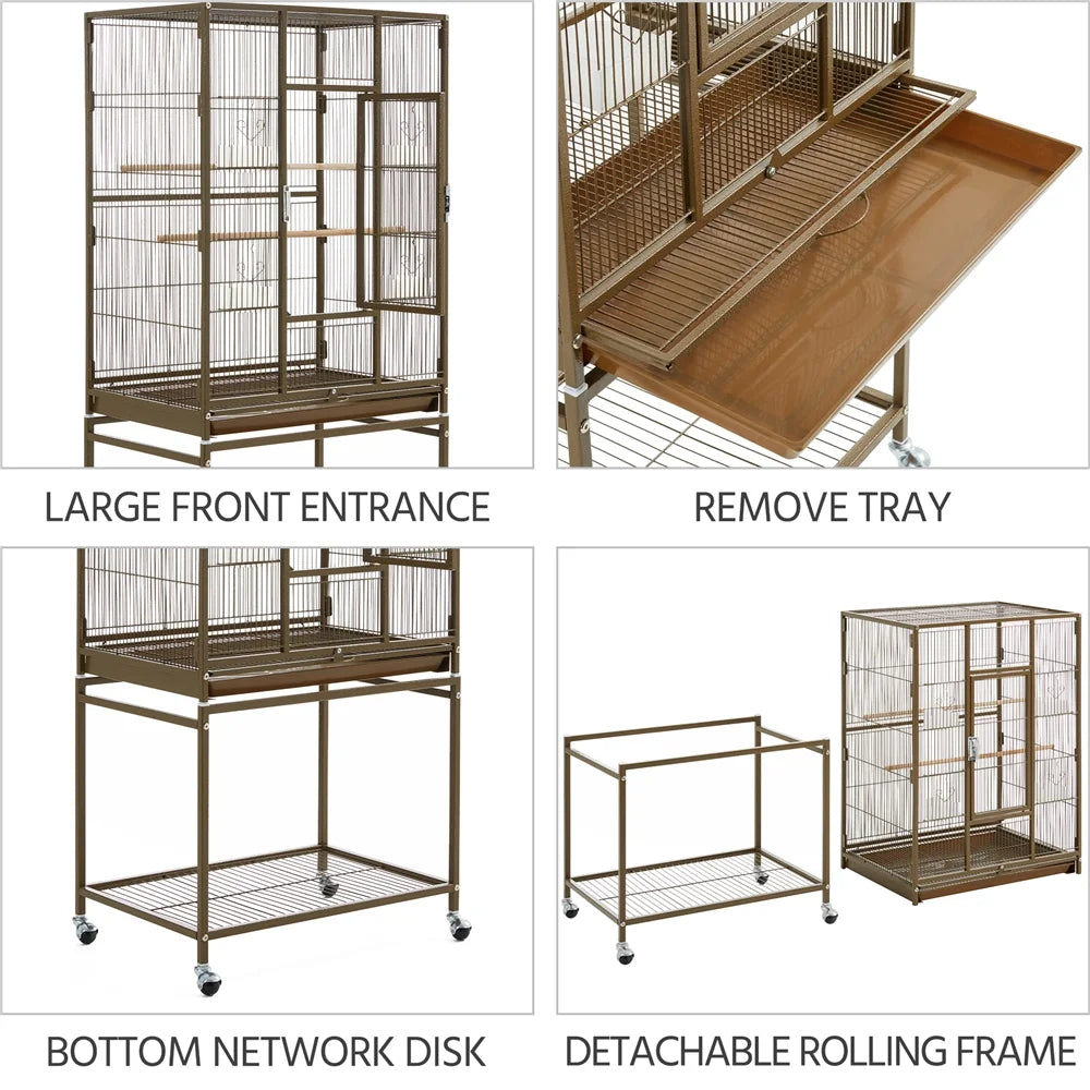 54"H Large Rolling Metal Pet Cage with Detachable Stand，Palmer Green