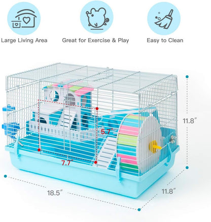 Large Hamster Cage Gerbil Haven Habitat Small Animal Cage (Blue)