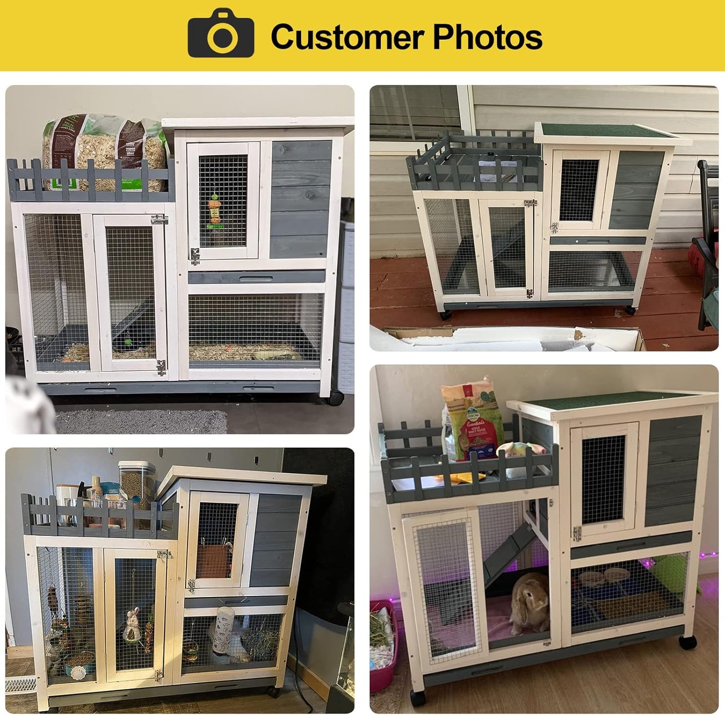 Rabbit Hutch Indoor and Outdoor Bunny Cage on Wheels Guinea Pig Cage Deep No Leak Pull Out Tray Coop Bunny Cage Guinea Pig House with Stair Waterproof