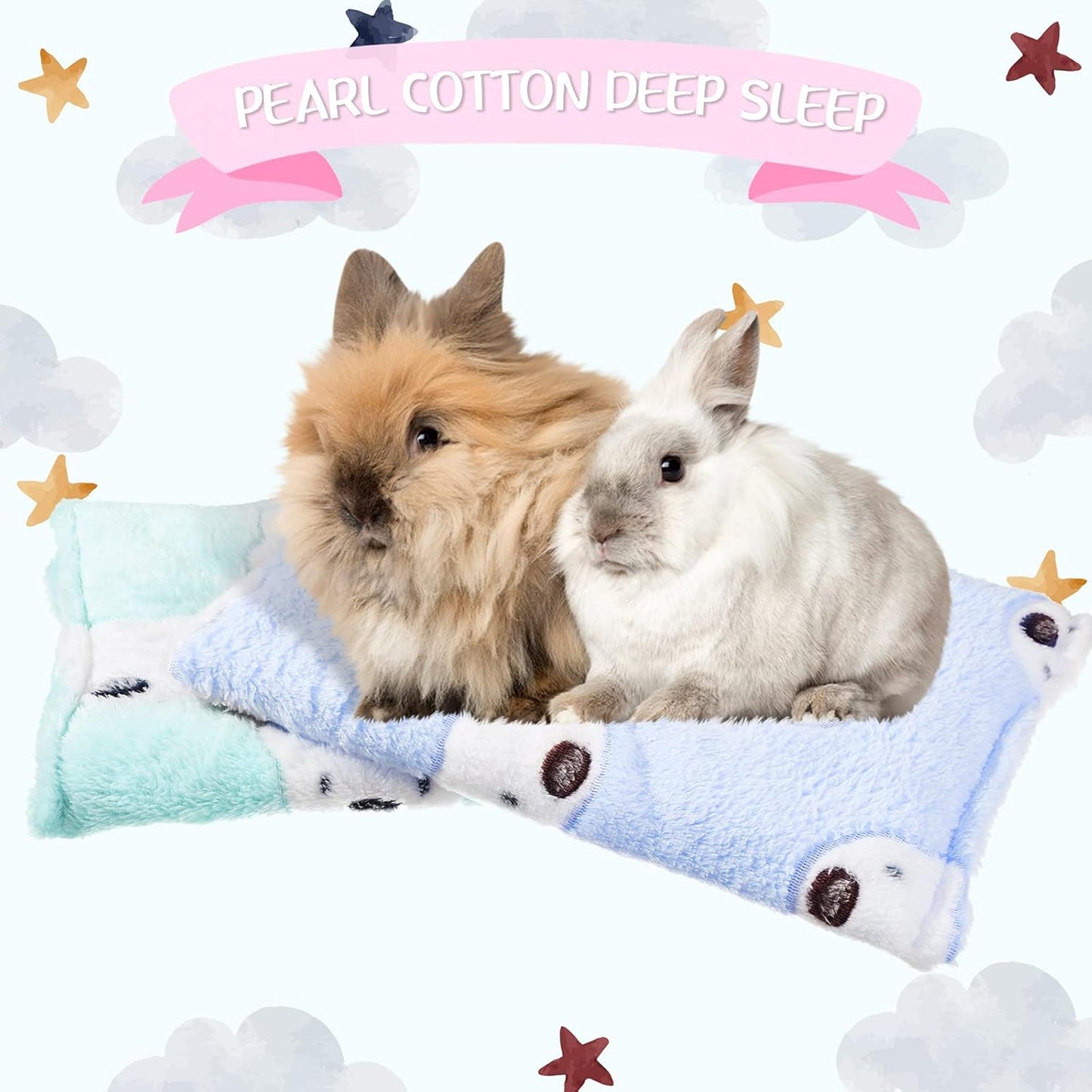 2 Pieces Guinea Pig Bed Rabbit Bed Small Animal Hamster Warm Mats Winter Warm for Bunny Hamster Squirrel Hedgehog Chinchilla Small Animal Accessories(Green, Blue,Bear Pattern)