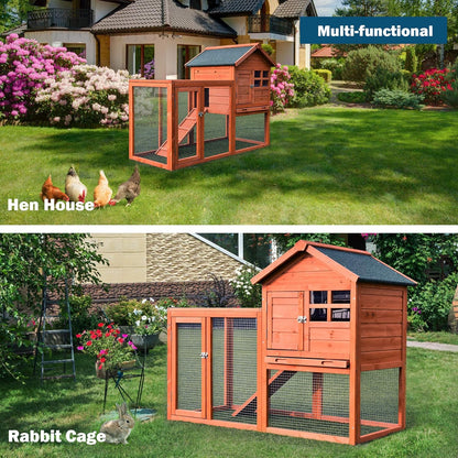 Rabbit Hutch, Indoor Outdoor Bunny Cage with Run, Wooden Rabbit Cage with Waterproof Roof & Pull Out Tray, Chicken Coop Pet House for Rabbits, Chicken and Guinea Pigs (Natural)