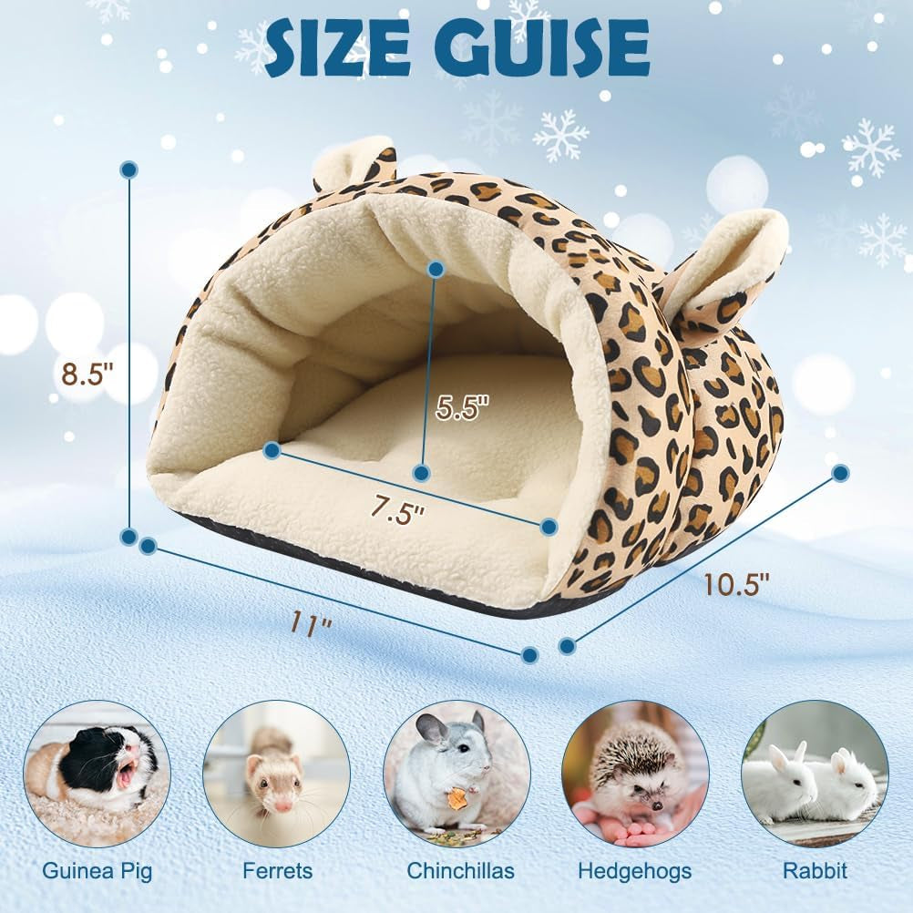 Guinea Pig Bed - Warm Cave Beds for Small Animals, Super Soft Fleece Cage Accessories, Guinea Pig Cuddle Sack with Leopard Pattern, Ideal for Guinea Pigs, Ferrets, Chinchillas, Hedgehog House