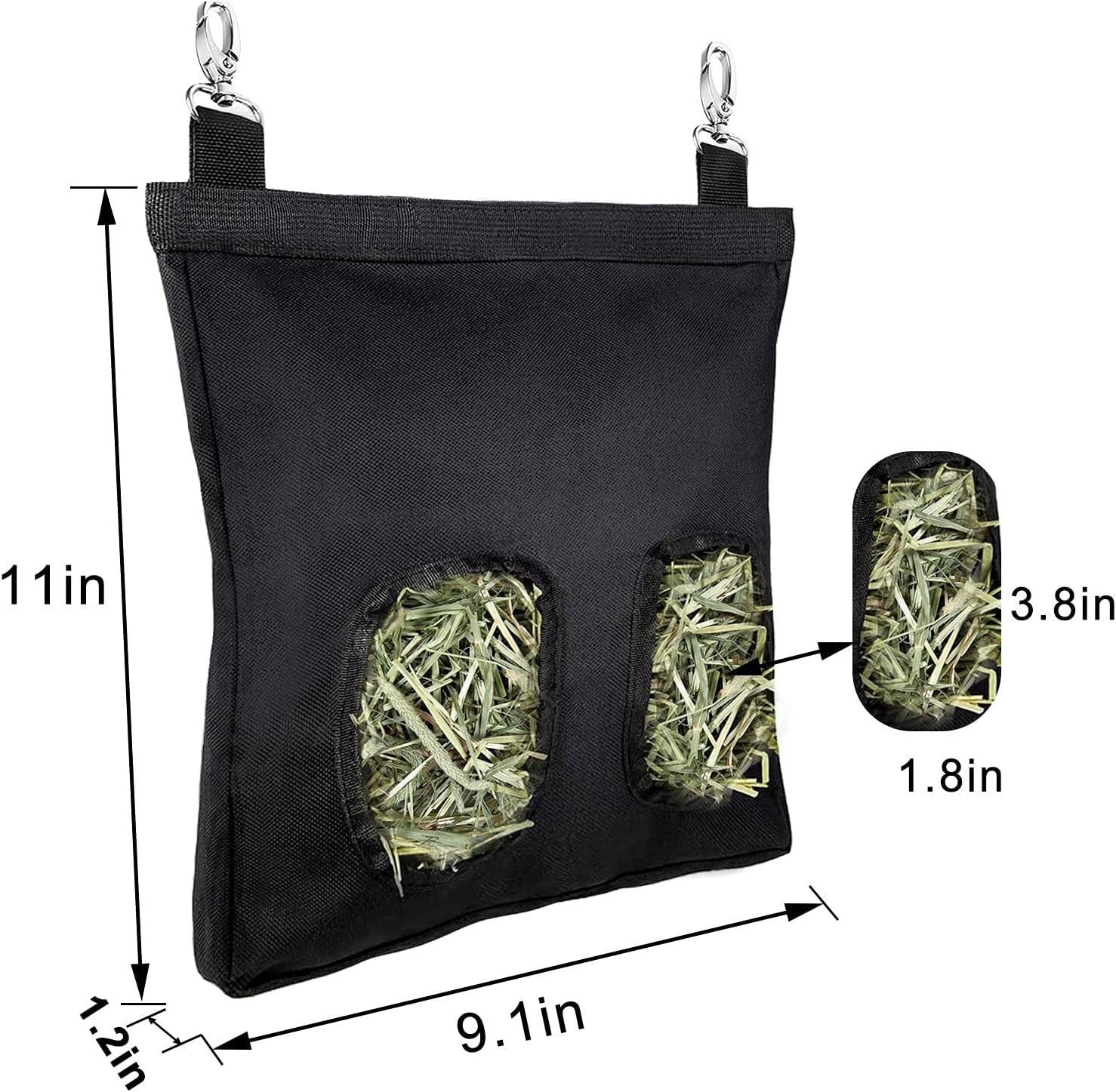 Rabbit Hay Feeder Bag, Guinea Pig Hay Feeder Storage with 2 Holes, Large Capacity Hay Bag Hanging Feeder ,600D Oxford Cloth Fabric(Black)