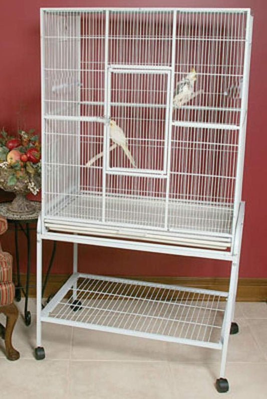 64" Extra Large Wrought Iron Breeding Flight Canary Parakeet Cockatiel Lovebird Finch Cage Side Nesting Doors Easy Clean Pull Out Tray with Removable Rolling Stand