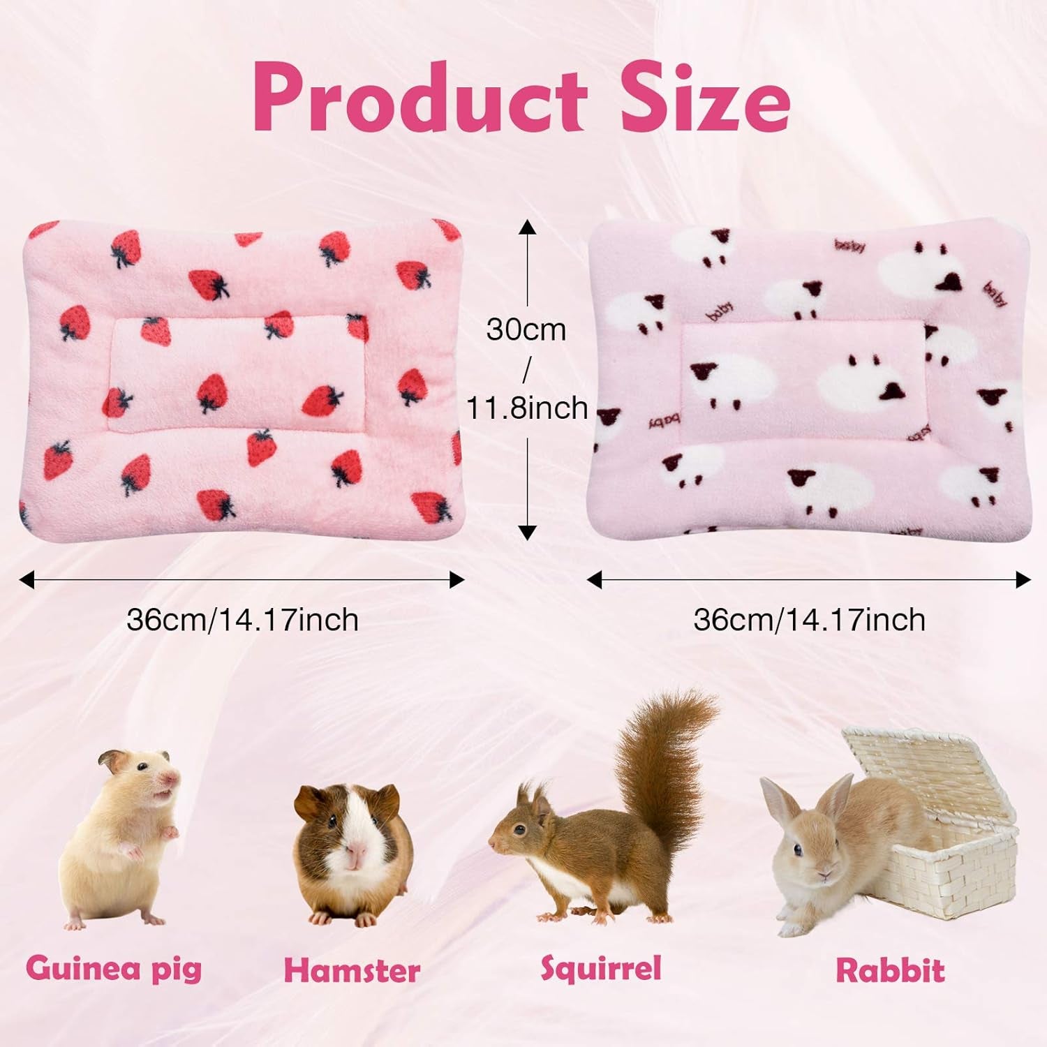 2Pcs Small Animal Plush Bed, Guinea Pig Hamster Rabbit Bed Mat for Bunny,Chinchilla,Squirrel,Hedgehog 12X14Inch (Strawberry&Sheep)